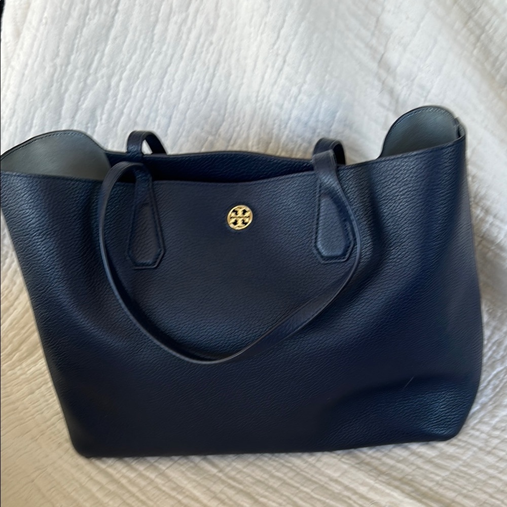 Tory Burch Navy Tote with Sleek Design and Spacious Interior